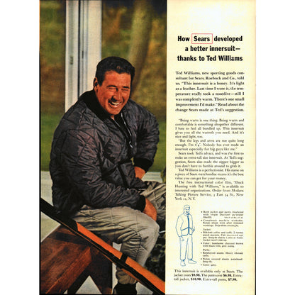 Vintage Sears Jackets Ted Williams Red Sox Baseball MLB Ad 8x11" V1-1