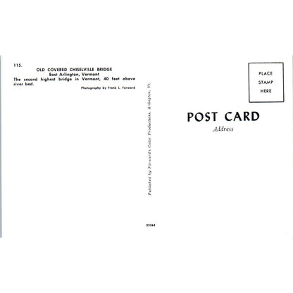 Old Covered Chiselville Bridge East Arlington VT Covered Bridge Postcard PB11