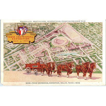 1936 Texas Centennial Exposition Wilson & Co Meat Packer Horse Team Postcard PC7