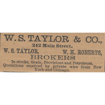 W.S. Taylor & Co Brokers Main Street Hartford 1886 Newspaper Ad AF7-SS8