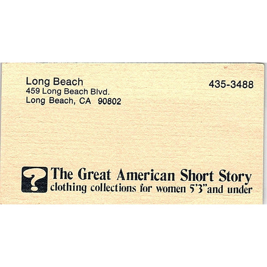 The Great American Short Story Clothing Long Beach Vintage Business Card SE5-B4