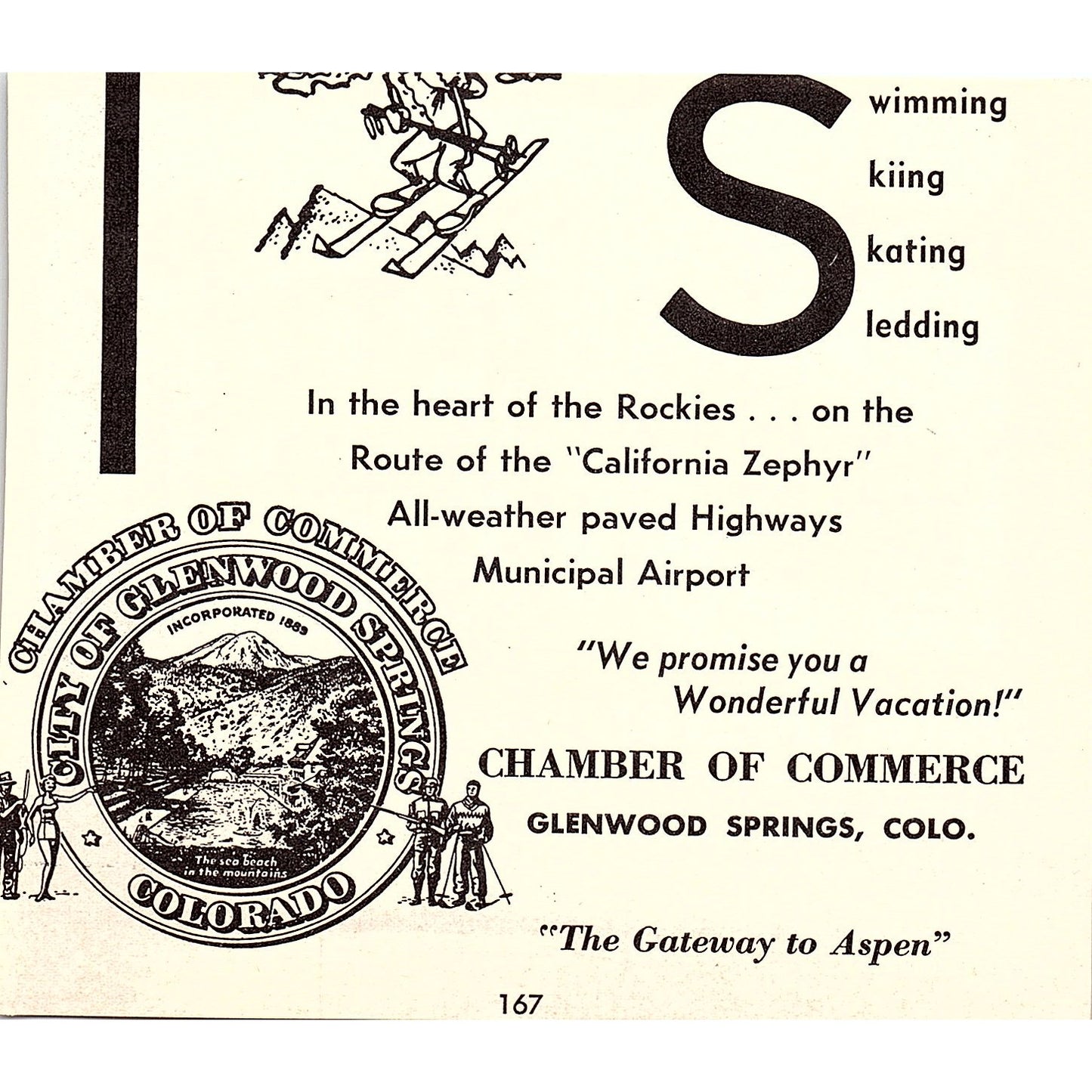 Hotel Denver Glenwood Springs CO 1958 Ad AG1-H3