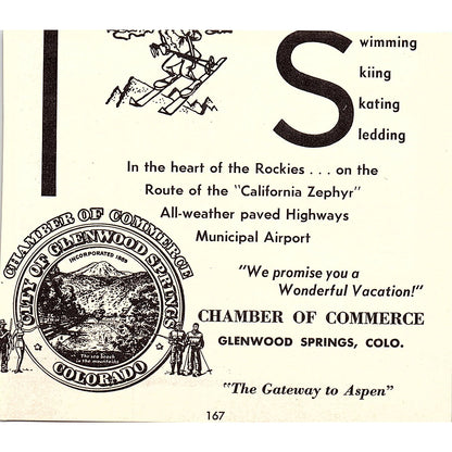 Hotel Denver Glenwood Springs CO 1958 Ad AG1-H3