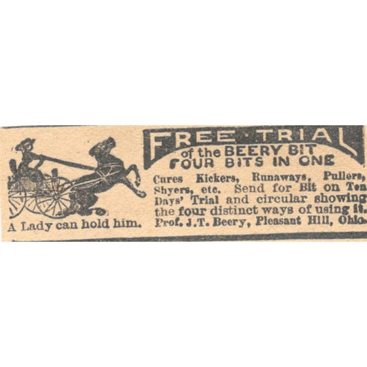 Prof J.T. Beery Horse Bits Pleasant Hill OH 1905 Magazine Ad AF1-NES3