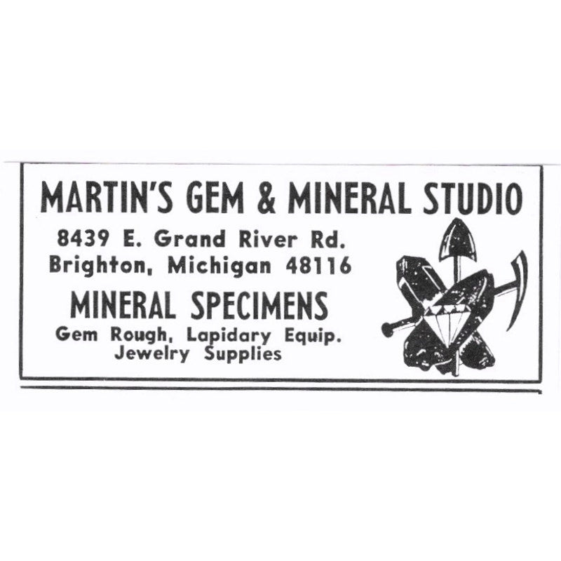 Martin's Gem & Mineral Studio Mineral Specimens Brighton MI 1972 Ad AF8-S6