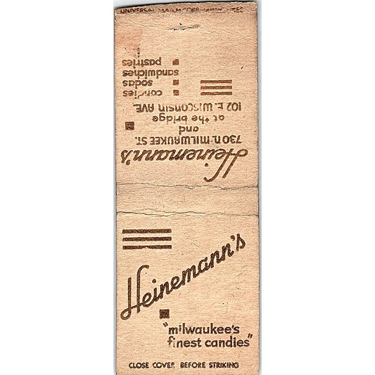 Heinemann's Milwaukee's Finest Candies Vintage Matchbook Cover SF3-Y2