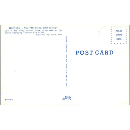 White Amish Hex Sign Barn Pennsylvania Dutch Country Postcard PD7