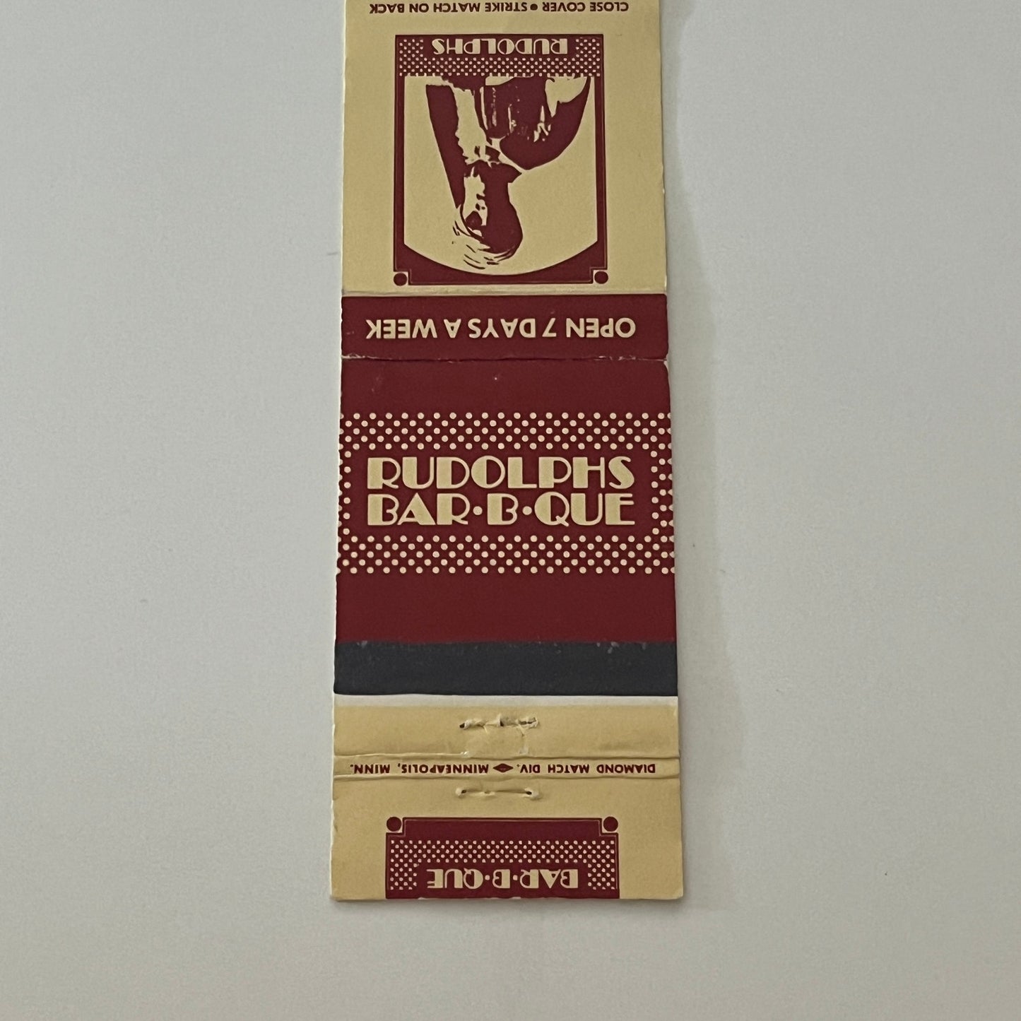 Rudolph's Bar-B-Que Minneapolis MN Matchbook Cover TB6-MB2-4