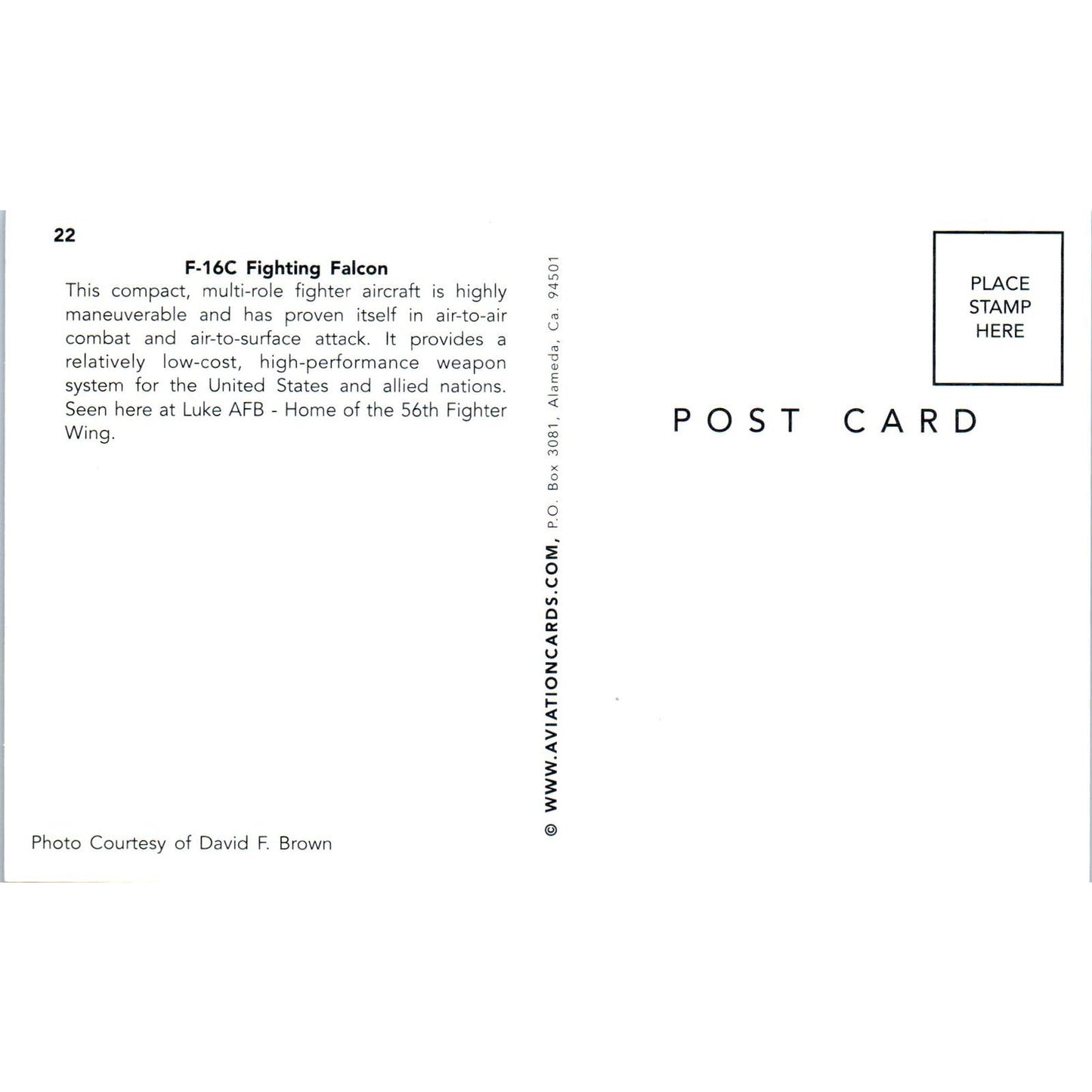 F-16C Fighting Falcon Vintage Postcard PC19