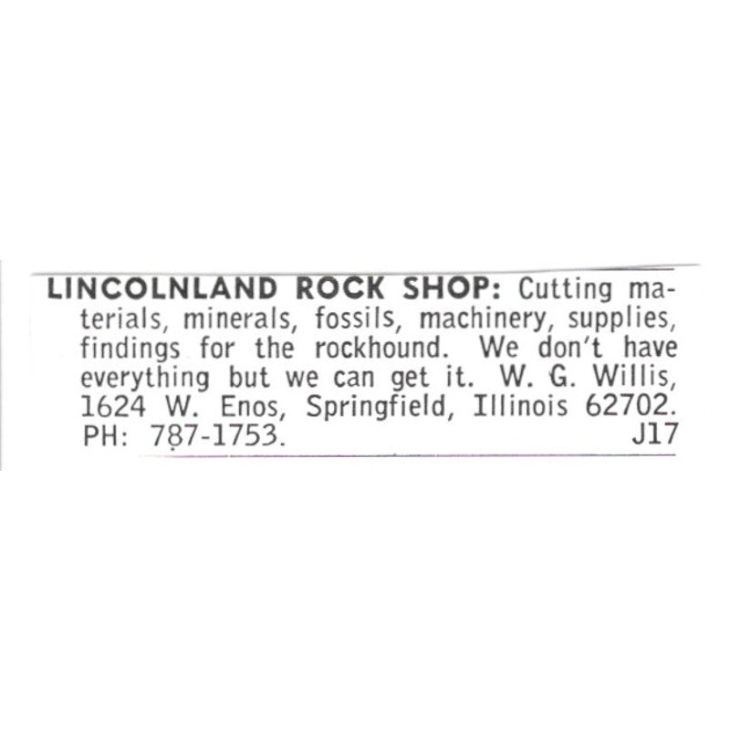 Lincolnland Rock Shop Springfield Illinois 1972 Ad AF8-S26