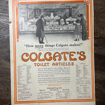 Colgate's Toilet Articles Ribbon Dental Cream Vintage Magazine Ad 11x14 V9