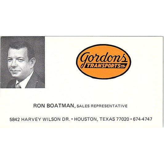 Gordons Transports Ron Boatman Houston TX Vintage Business Card SB4-B5