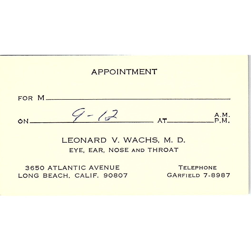 Leonard V. Wachs, Eye, Ear, Nose and Throat Long Beach CA Business Card SB4-B2