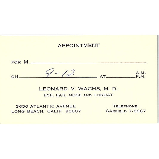 Leonard V. Wachs, Eye, Ear, Nose and Throat Long Beach CA Business Card SB4-B2
