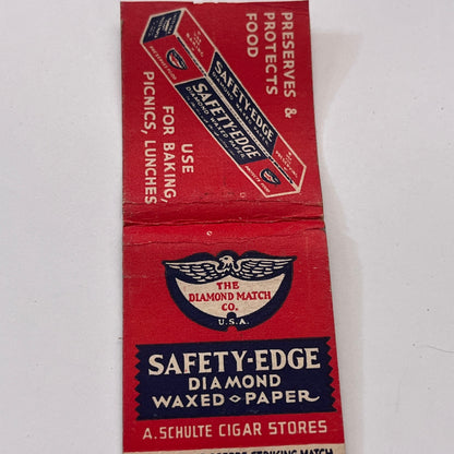 Safety-Edge Diamond Waxed Paper Vintage Matchbook Cover TB8-MB-11