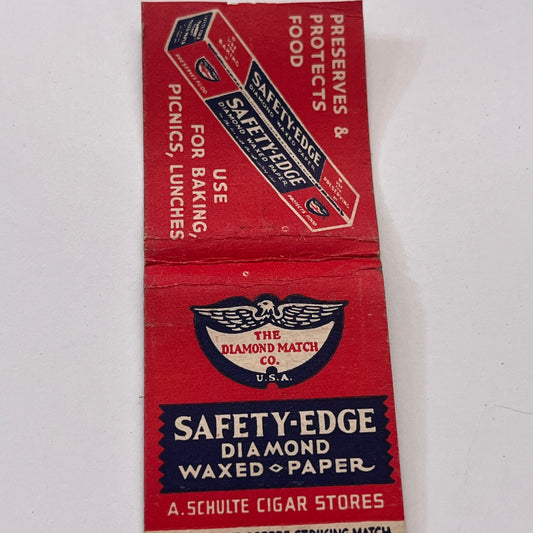 Safety-Edge Diamond Waxed Paper Vintage Matchbook Cover TB8-MB-11