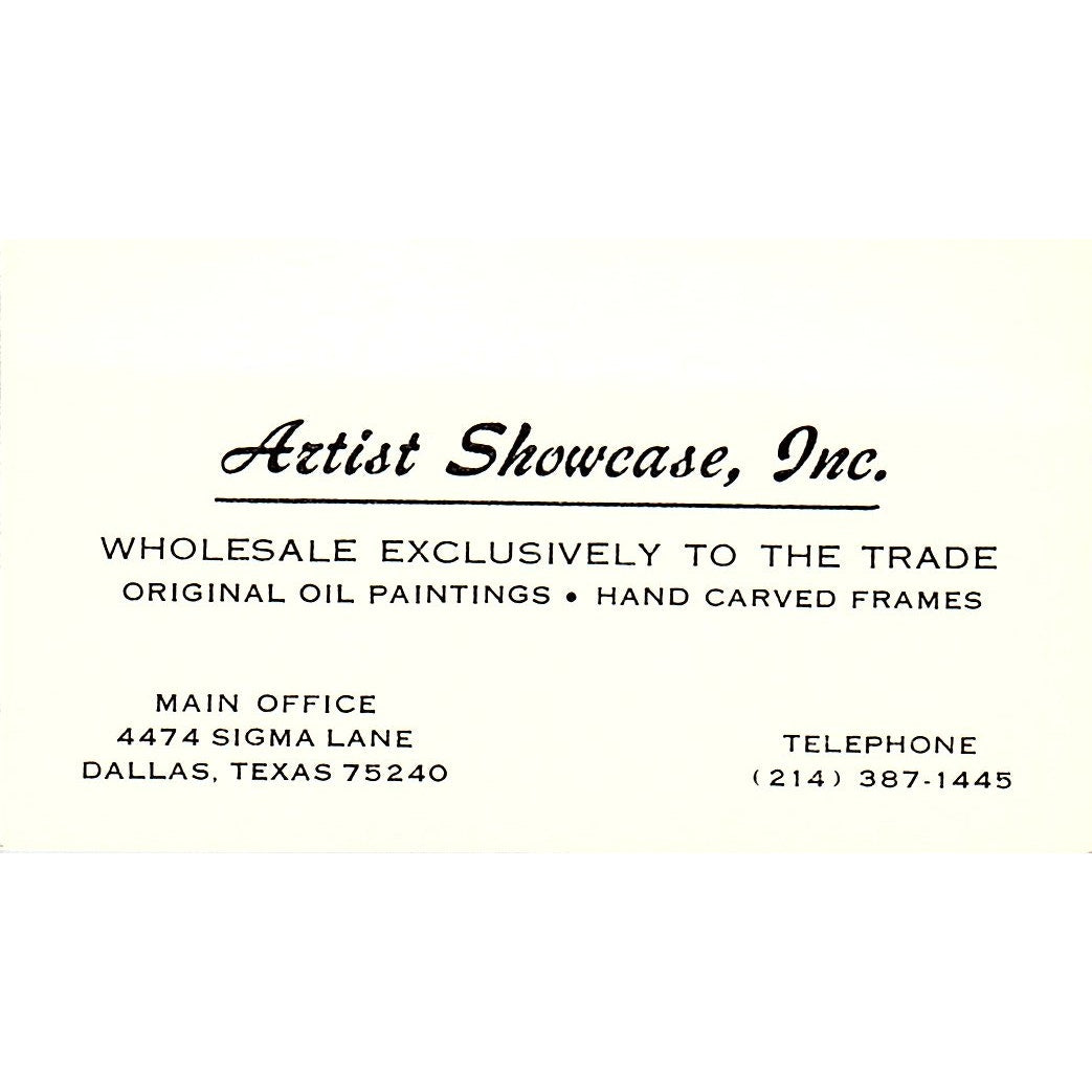 Artist Showcase Inc Dallas Texas Vintage Business Card SE3-B12