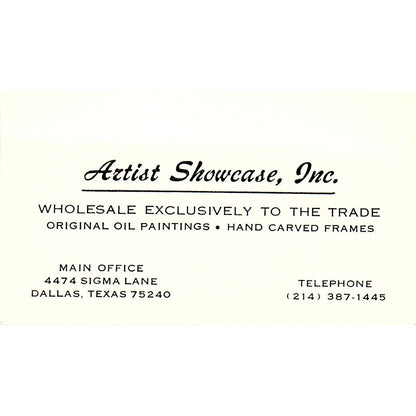 Artist Showcase Inc Dallas Texas Vintage Business Card SE3-B12