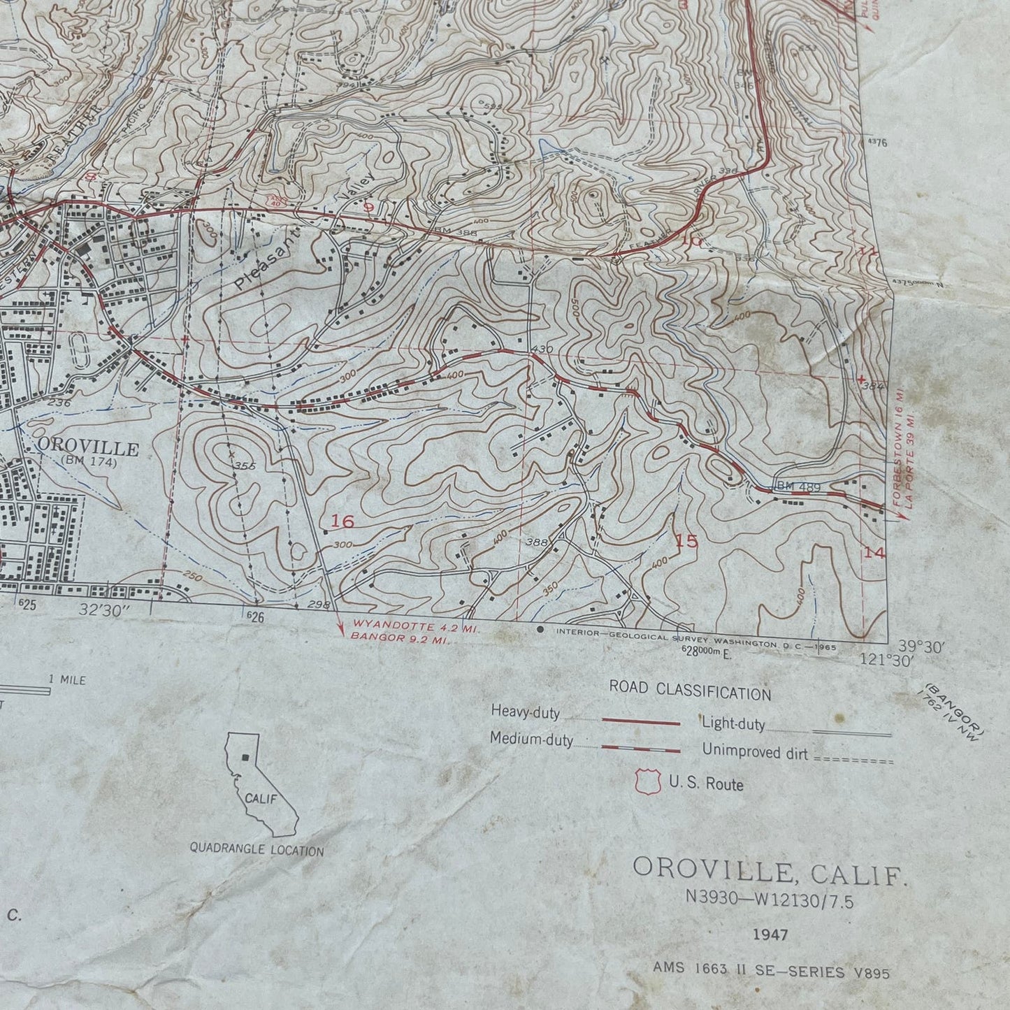 1947 US Department Of The Interior Geological Survey Map Oroville CA TG9-E1