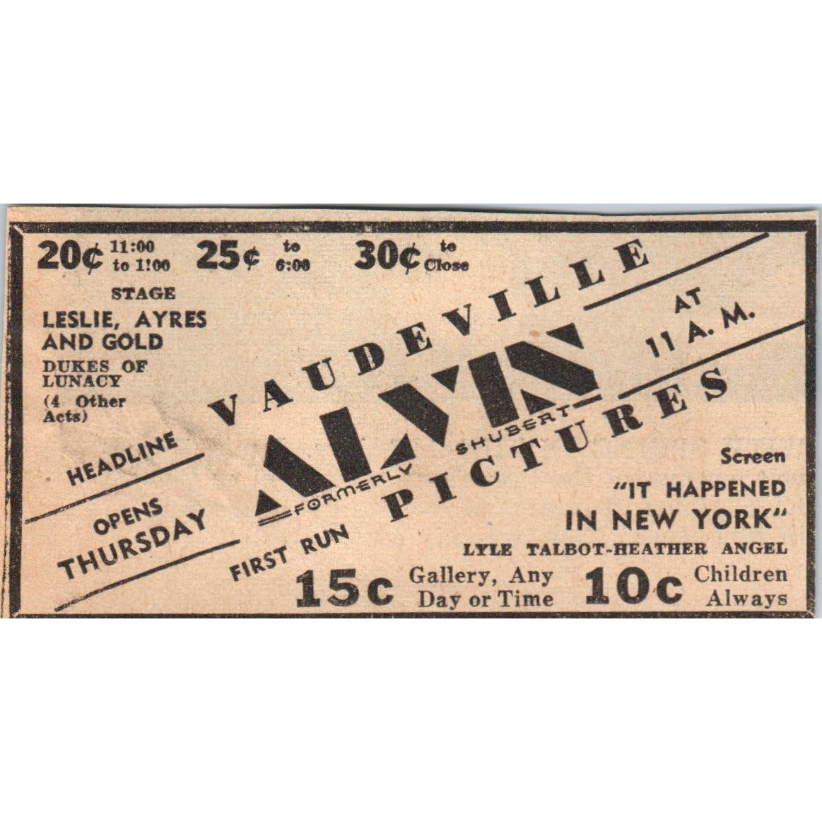 Alvin Shubert Theatre Vaudeville Pictures 1935 Minneapolis Journal Ad AE7-H2