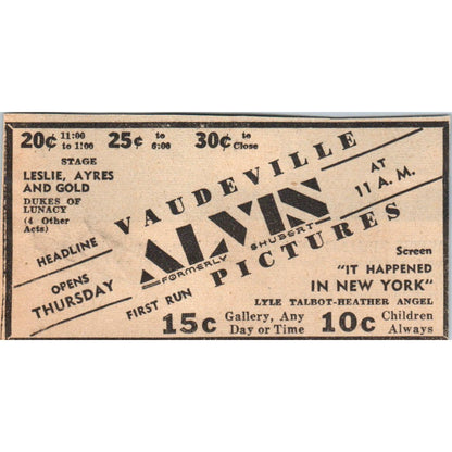 Alvin Shubert Theatre Vaudeville Pictures 1935 Minneapolis Journal Ad AE7-H2