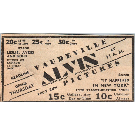 Alvin Shubert Theatre Vaudeville Pictures 1935 Minneapolis Journal Ad AE7-H2