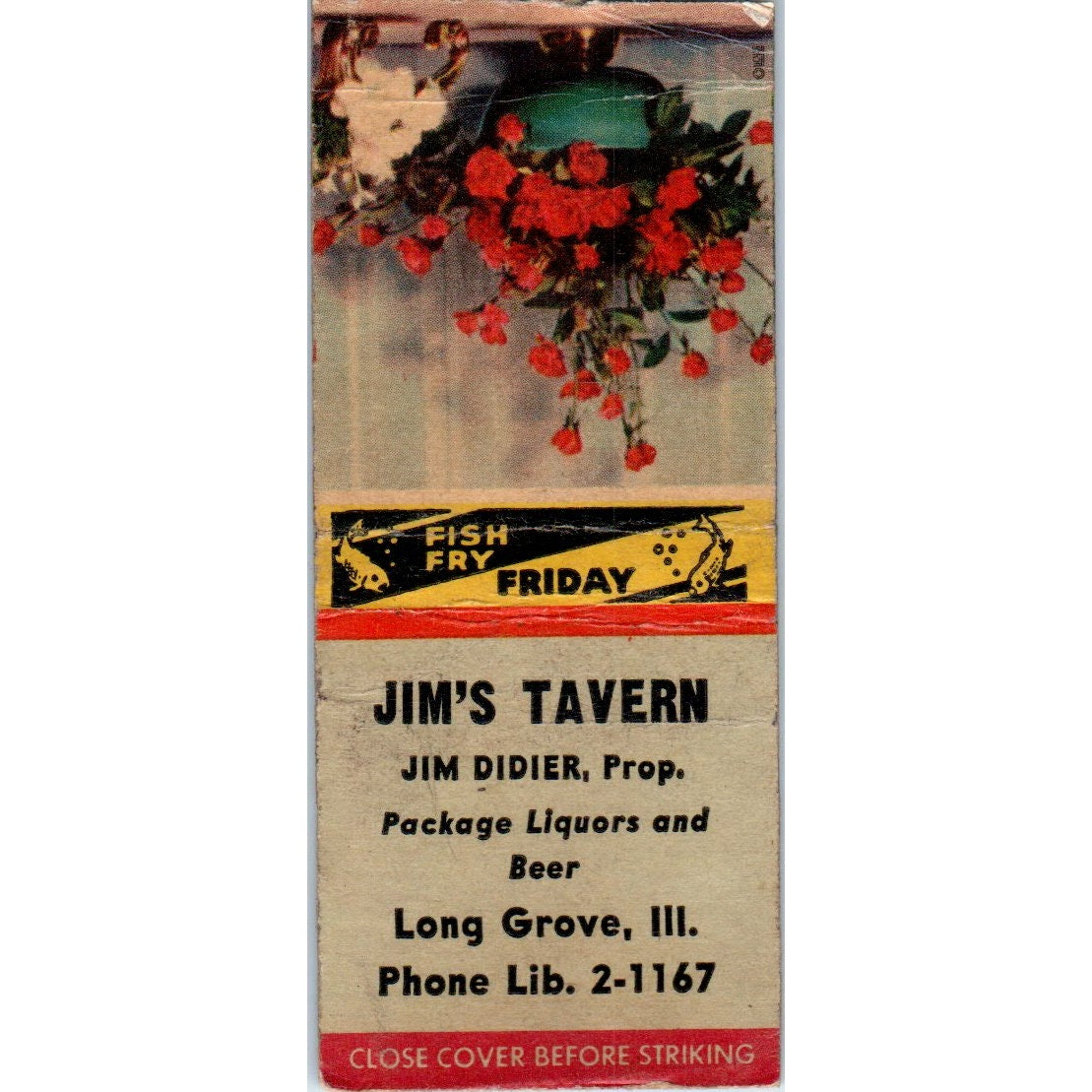 Jim's Tavern Jim Didier Long Grove IL Vintage Matchbook Cover SD2-Y10