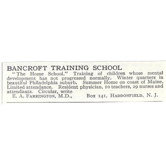 Bancroft Training School E.A. Farrington Haddonfield c1918 Advertisement AE5-SA8