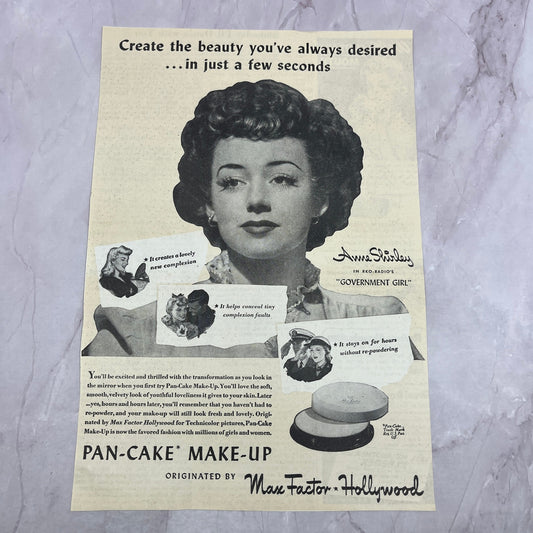 Anne Shirley Max Factor Hollywood Pancake Makeup Vintage Ad 7x10 V17