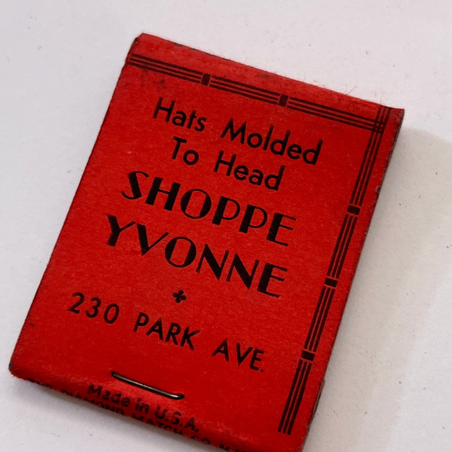 Shoppe Yvonne Hats Molded to Head 230 Park Ave NY Vtg Matchbook Cover TB8-MB3-5