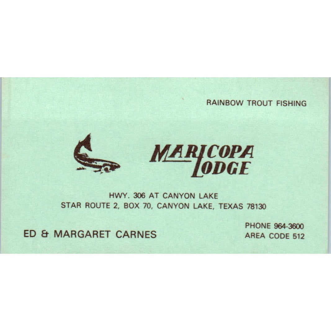Maricopa Lodge Ed & Margaret Carnes Canyon Lake TX Vintage Business Card SD8-B22