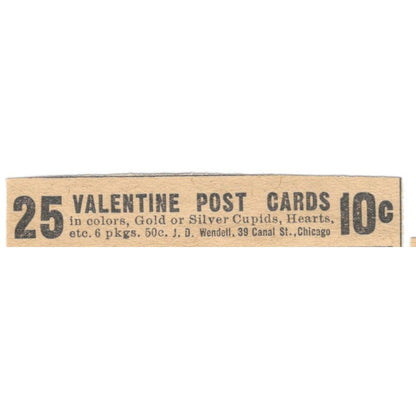 Valentine Post Cards J.D. Wendell Canal St. Chicago 1910 Magazine Ad AF1-SS7
