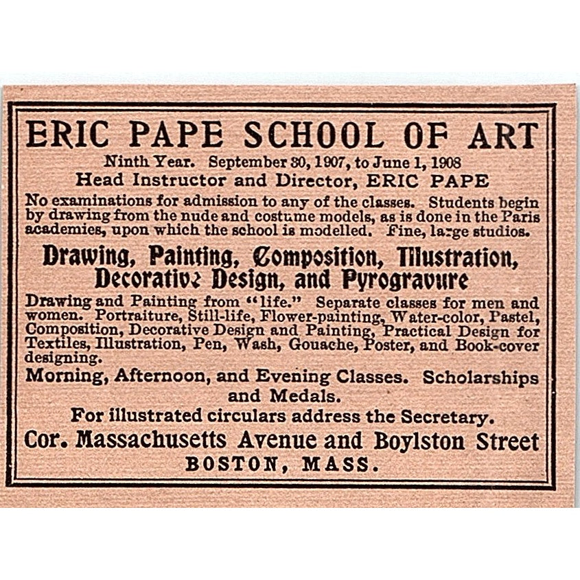 Eric Pape School of Art Boston MA - 1908 Ad AF4-8