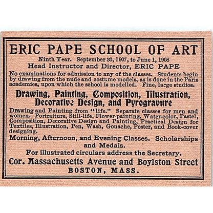 Eric Pape School of Art Boston MA - 1908 Ad AF4-8