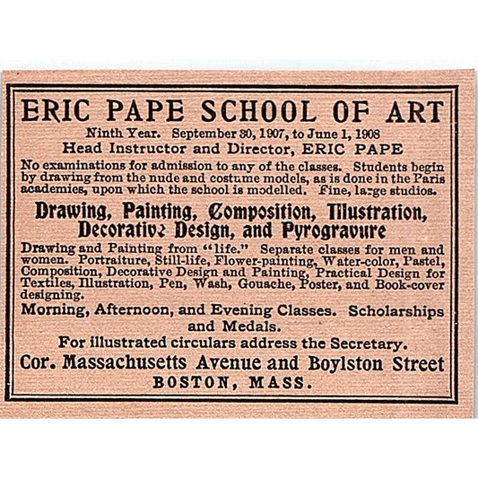 Eric Pape School of Art Boston MA - 1908 Ad AF4-8