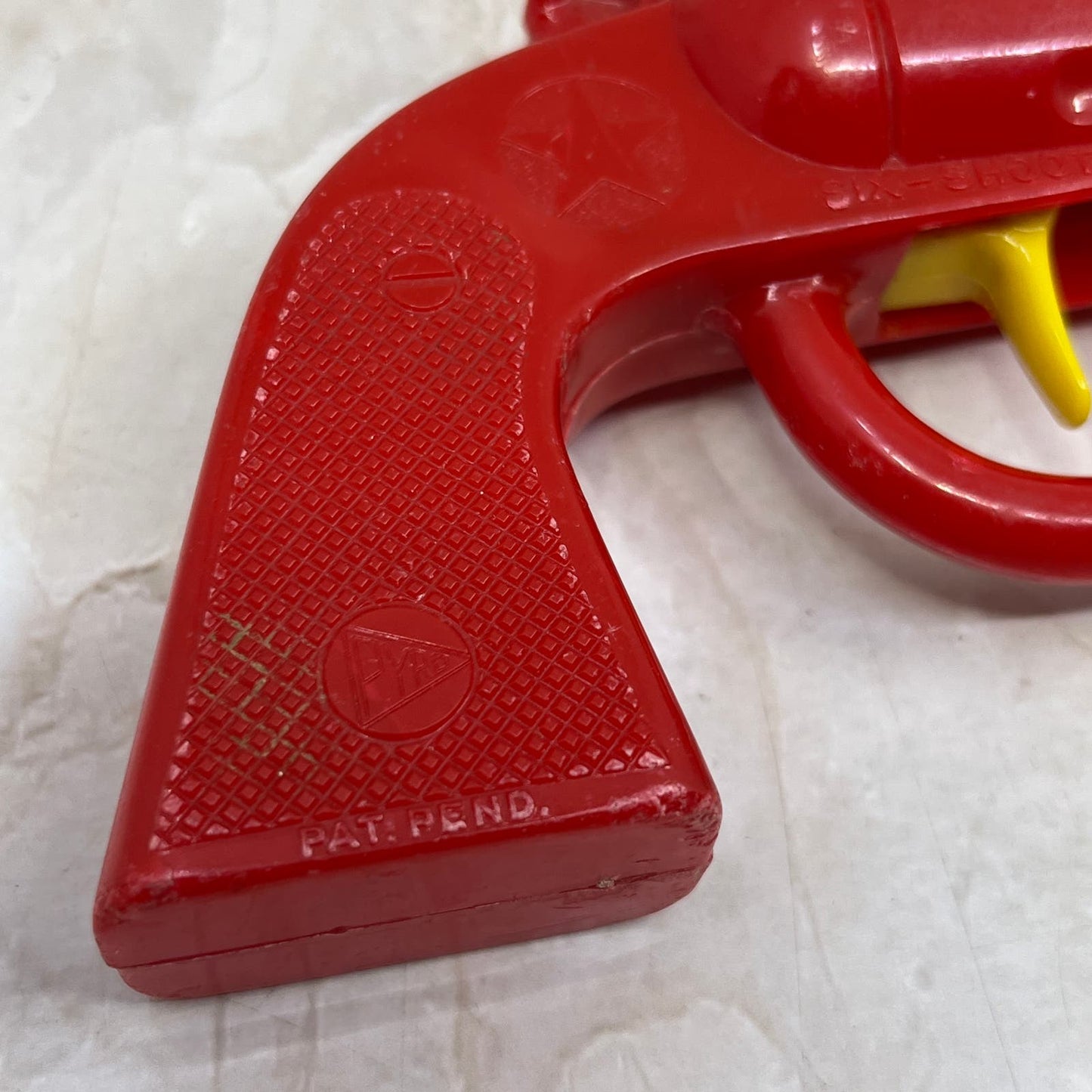 Vintage Plastic Toy Cowboy Pistol Red Six Shooter Pyro Toys TI9