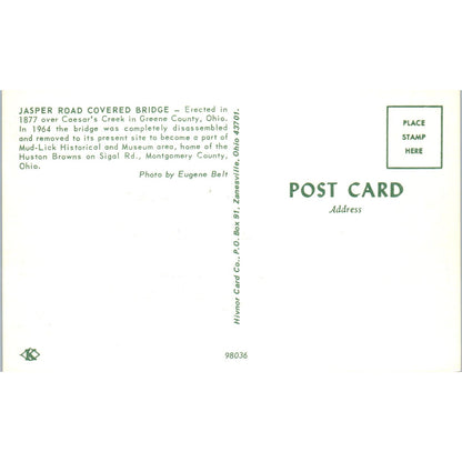 Jasper Road Covered Bridge Caesar's Creek Green County OH Postcard PB11