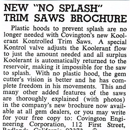 Covington Engineering Corp Kontrolled Trim Saws Redlands CA 1972 Ad AF8-M1