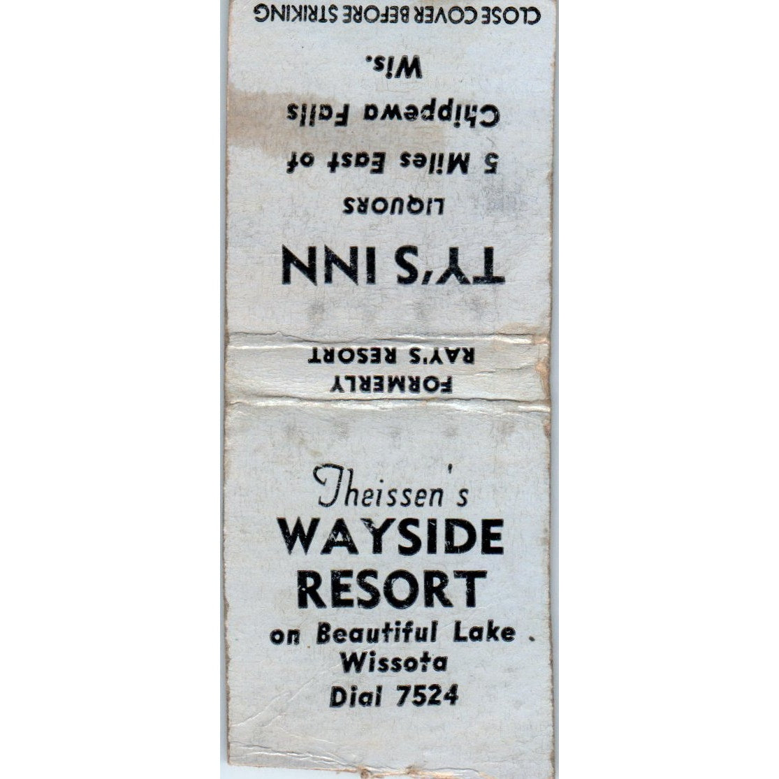 Theissen's Wayside Resort Lake Wissota Ty's Inn Chippewa Falls Matchbook SD2-Y1
