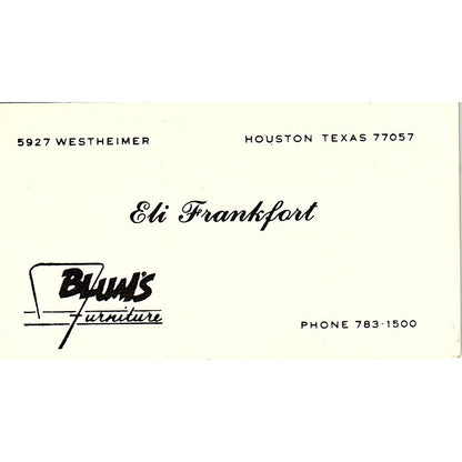 Eli Frankfort Blum's Furniture Houston Texas Vintage Business Card SF3-B2