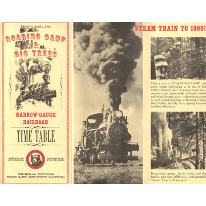 1966 Roaring Camp & Big Trees Narrow-Gauge Railroad Timetable Santa Cruz TH9-CB