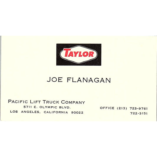 Pacific Lift Truck Company Joe Flanagan Los Angeles Vintage Business Card SB4-B5