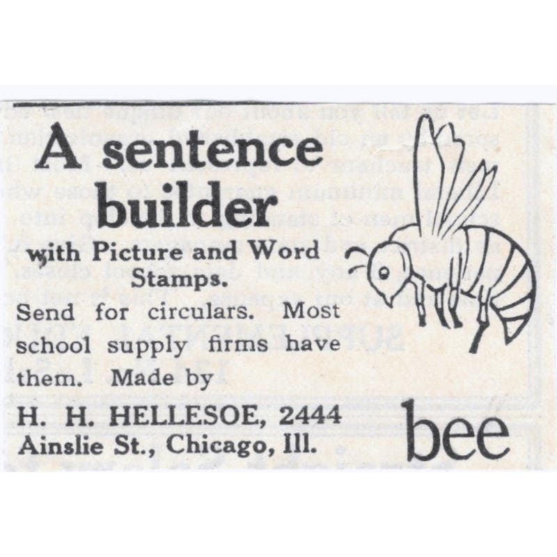 1931 H.H. Hellesoe Chicago Sentence Builder Bee Original Advertisement AE5-SA2