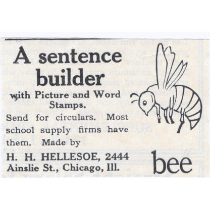 1931 H.H. Hellesoe Chicago Sentence Builder Bee Original Advertisement AE5-SA2
