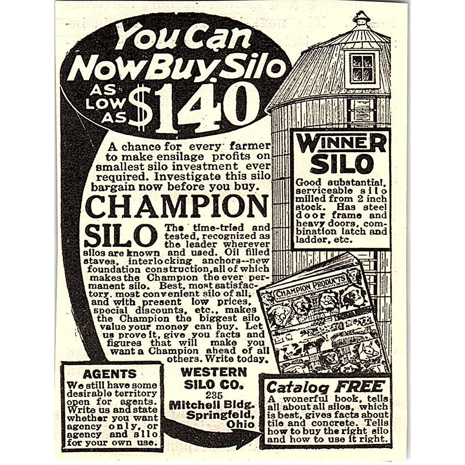 Western Silo Co Champion Silo Springfield Ohio 1924 Ad AG3-M3