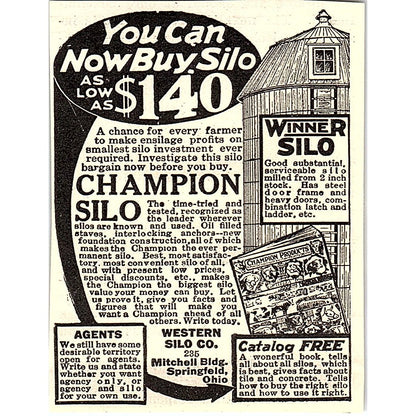 Western Silo Co Champion Silo Springfield Ohio 1924 Ad AG3-M3