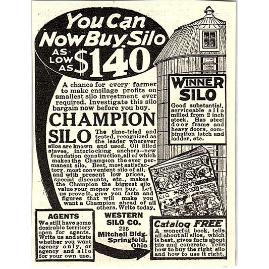 Western Silo Co Champion Silo Springfield Ohio 1924 Ad AG3-M3