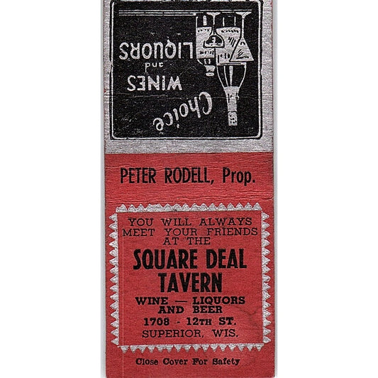 Square Deal Tavern Superior WI Peter Rodell Vintage Matchbook Cover SF3-Y5