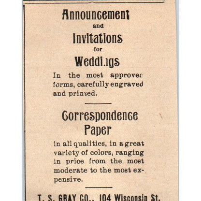 T.S. Gray Co. Printer Stationary Milwaukee 1898 Newspaper Clip AF7-SS9