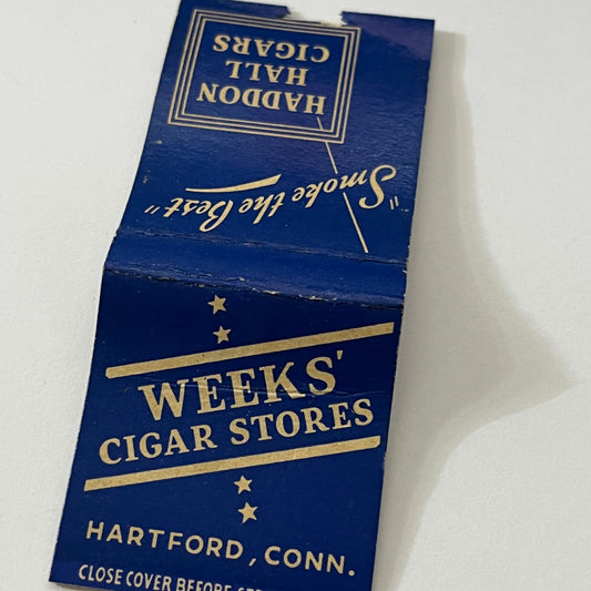 Weeks' Cigar Stores Hartford CT Haddon Hall Cigars Matchbook Cover TB6-MB1-12